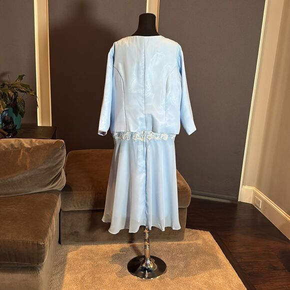 Women’s Pale Blue Chiffon & Lace Dress Matching Jacket Size XXL (20/22) - Picture 6 of 16